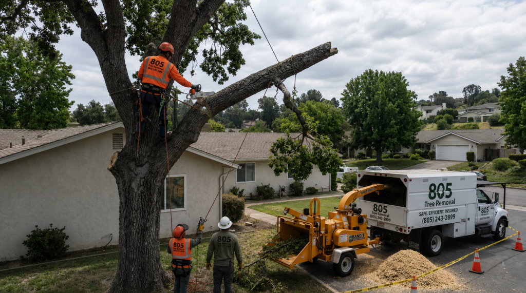 Professional 805 Tree Removal crew clearing a large tree on a property in Santa Paula, CA